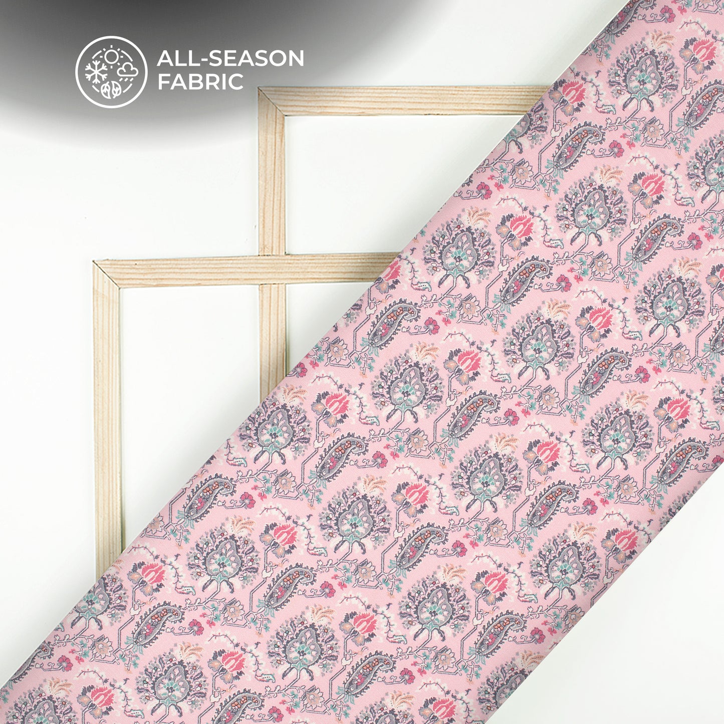 Bubblegum Pink Ethnic Digital Print Linen Textured Fabric (Width 56 Inches)
