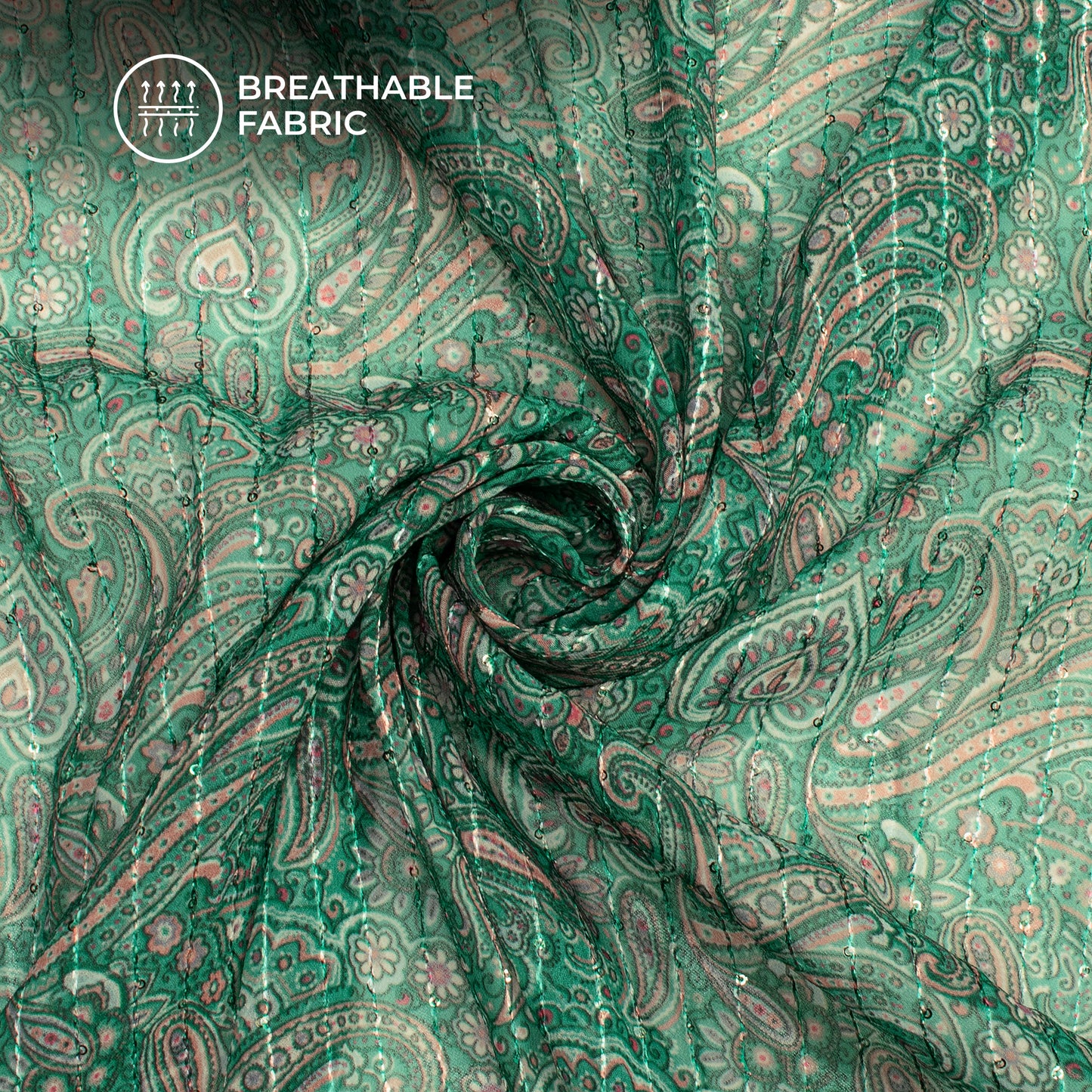 Traditional Indian Paisley Digital Print Sequins Premium Georgette Fabric