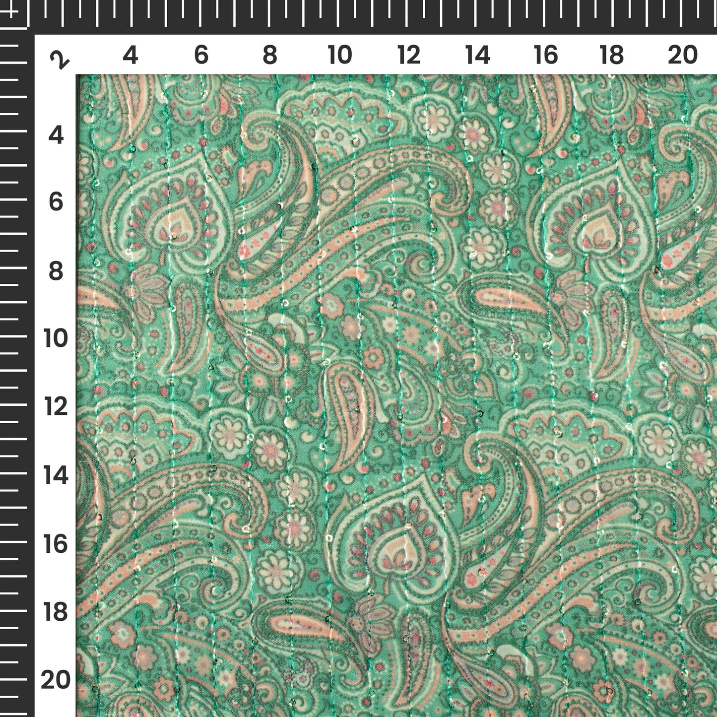 Traditional Indian Paisley Digital Print Sequins Premium Georgette Fabric