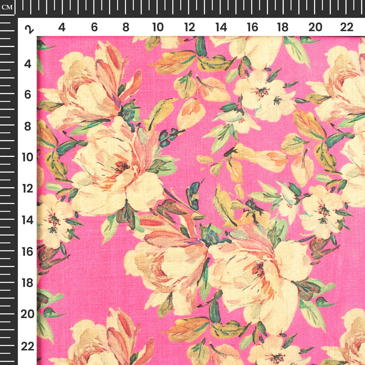 Hot Pink Floral Digital Print Art Tusser Silk Fabric