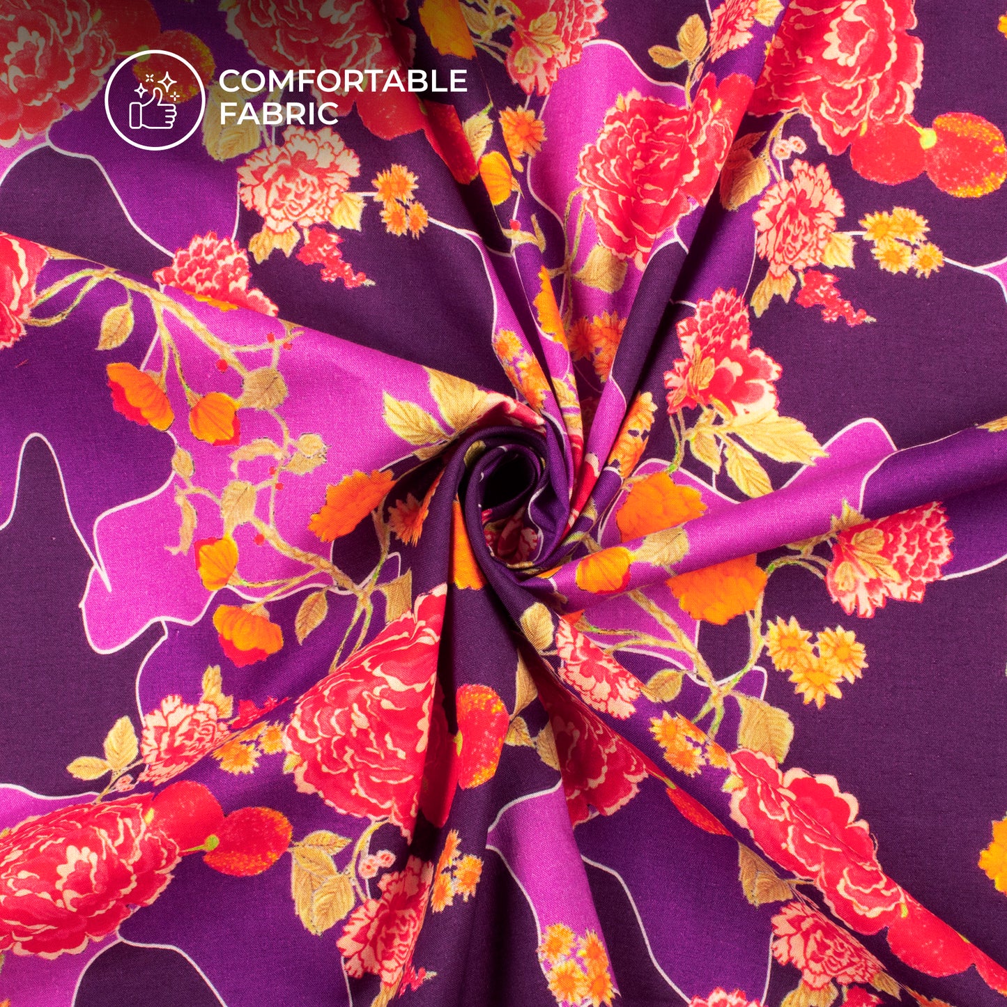Springtime Splendor: Floral Digital Print Cotton Cambric Fabric