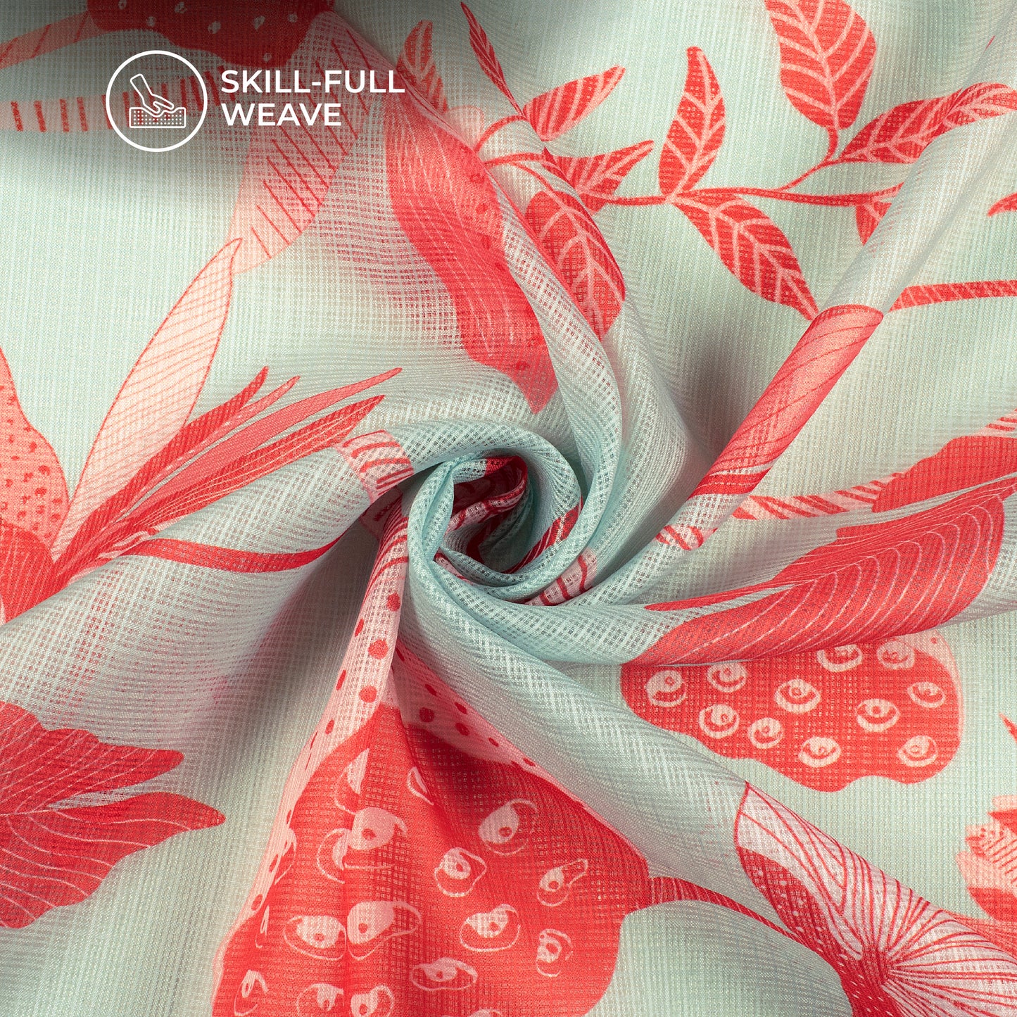 Enchanted Blooms: Mint Green Digital Print Kota Doria Fabric