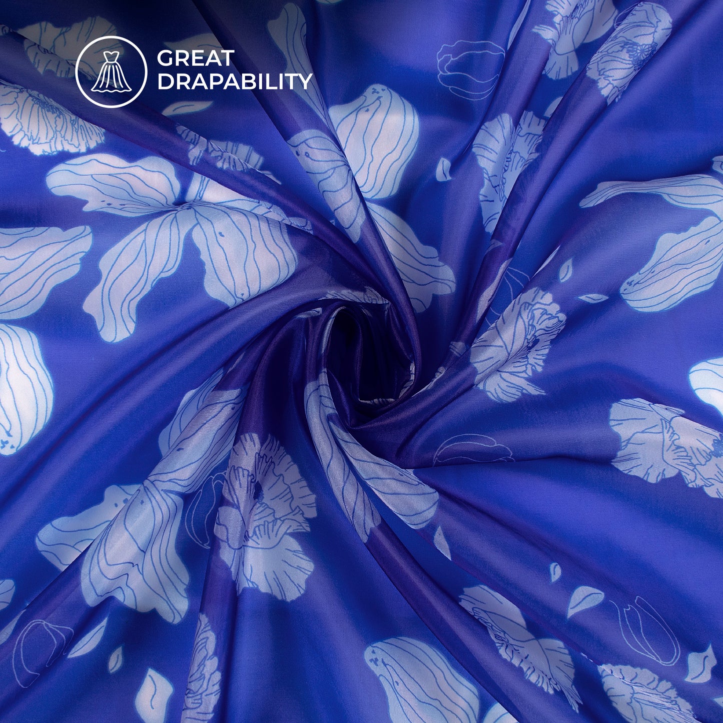 Blue Floral Digital Print Organza Satin Fabric