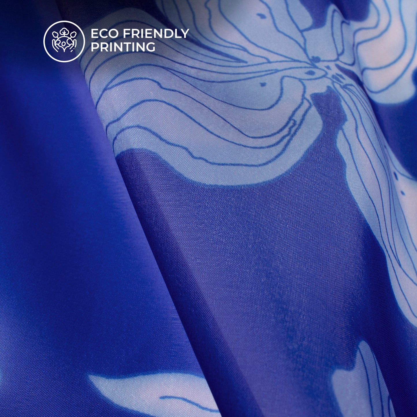 Blue Floral Digital Print Organza Satin Fabric