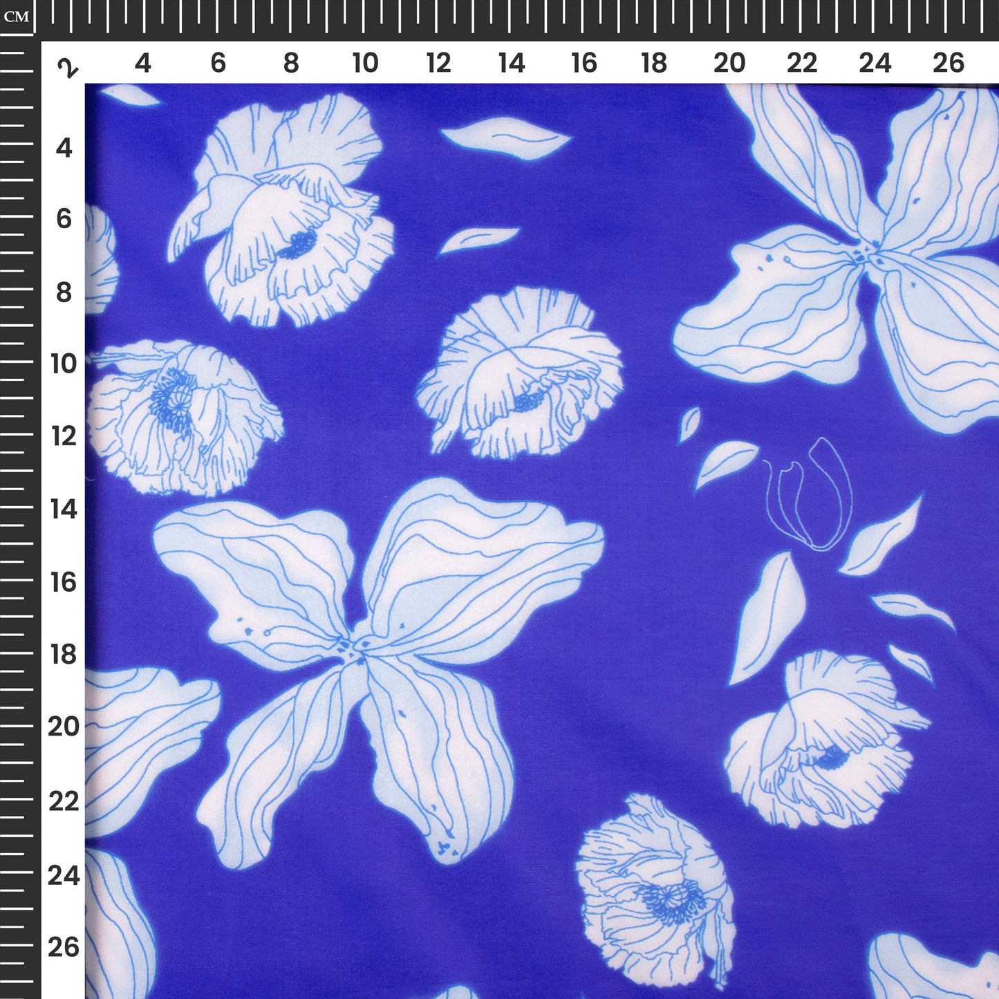 Blue Floral Digital Print Organza Satin Fabric