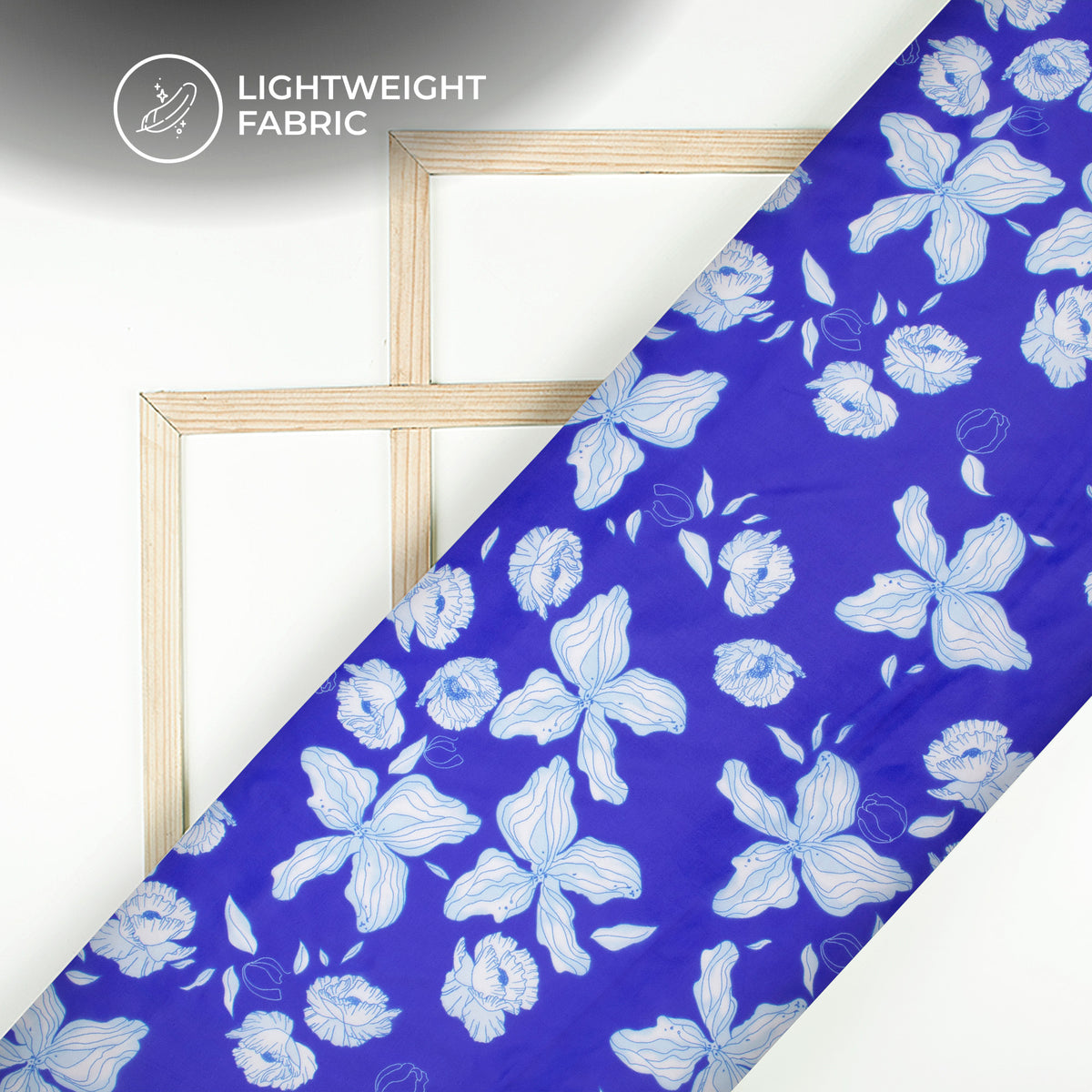 Blue Floral Digital Print Organza Satin Fabric