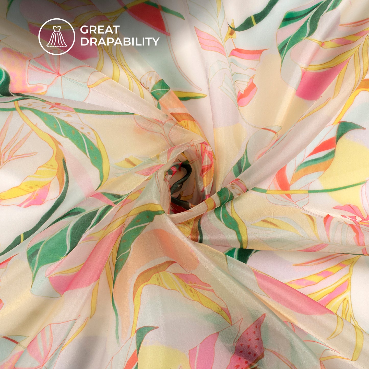 Light Pink Floral Digital Print Organza Satin Fabric