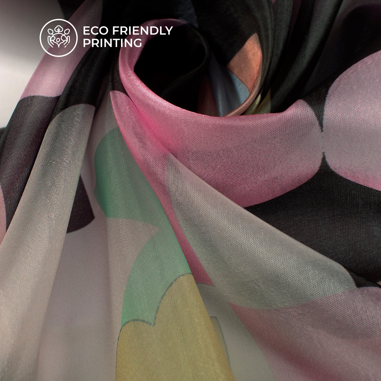 Black Geometric Digital Print Organza Satin Fabric