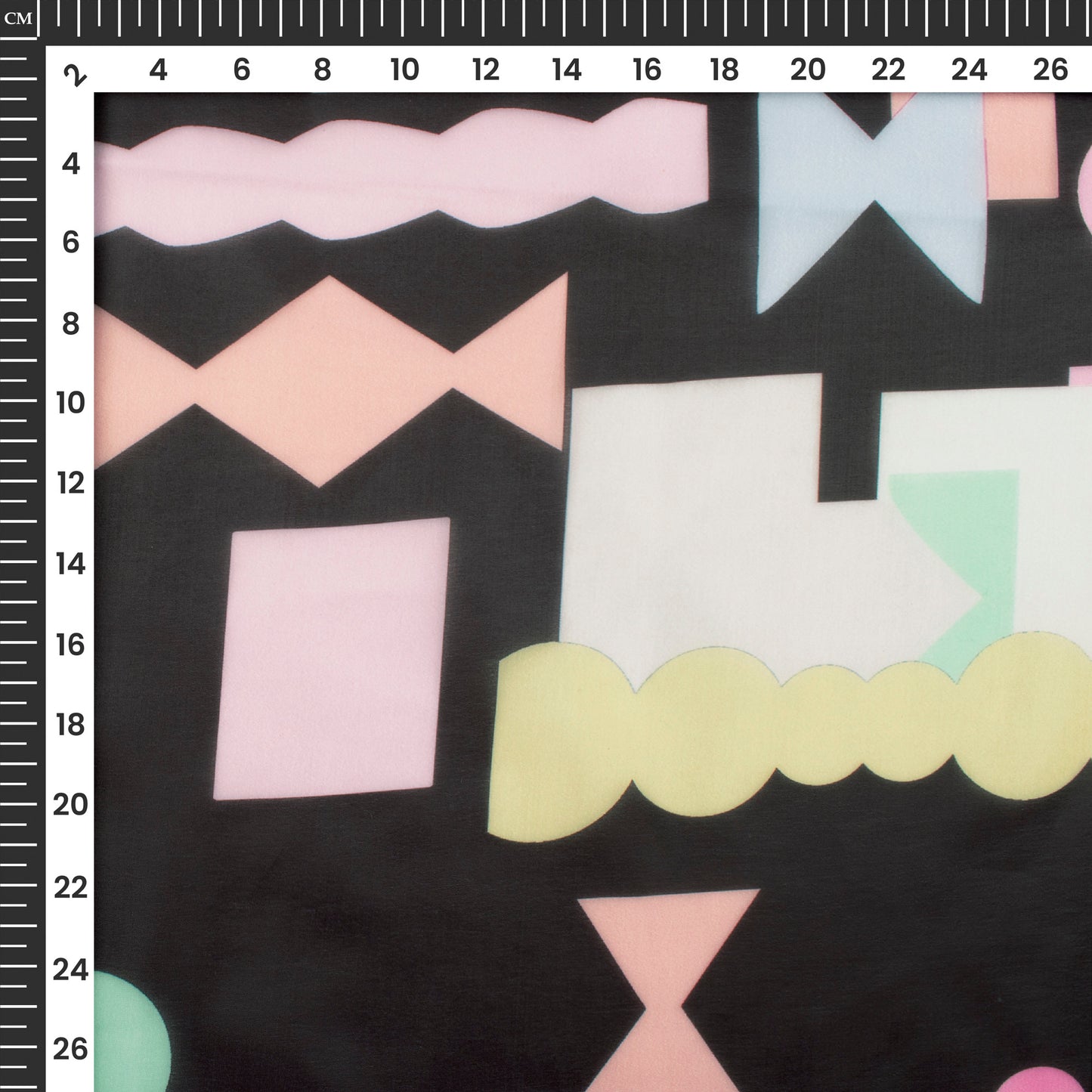 Black Geometric Digital Print Organza Satin Fabric