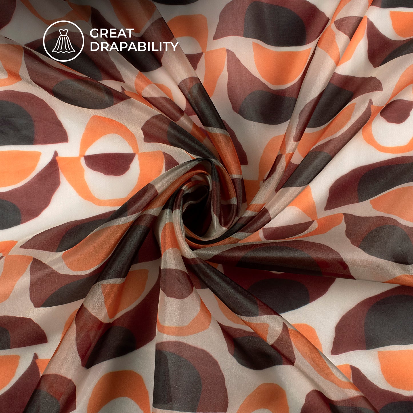Brown Geometric Digital Print Organza Satin Fabric