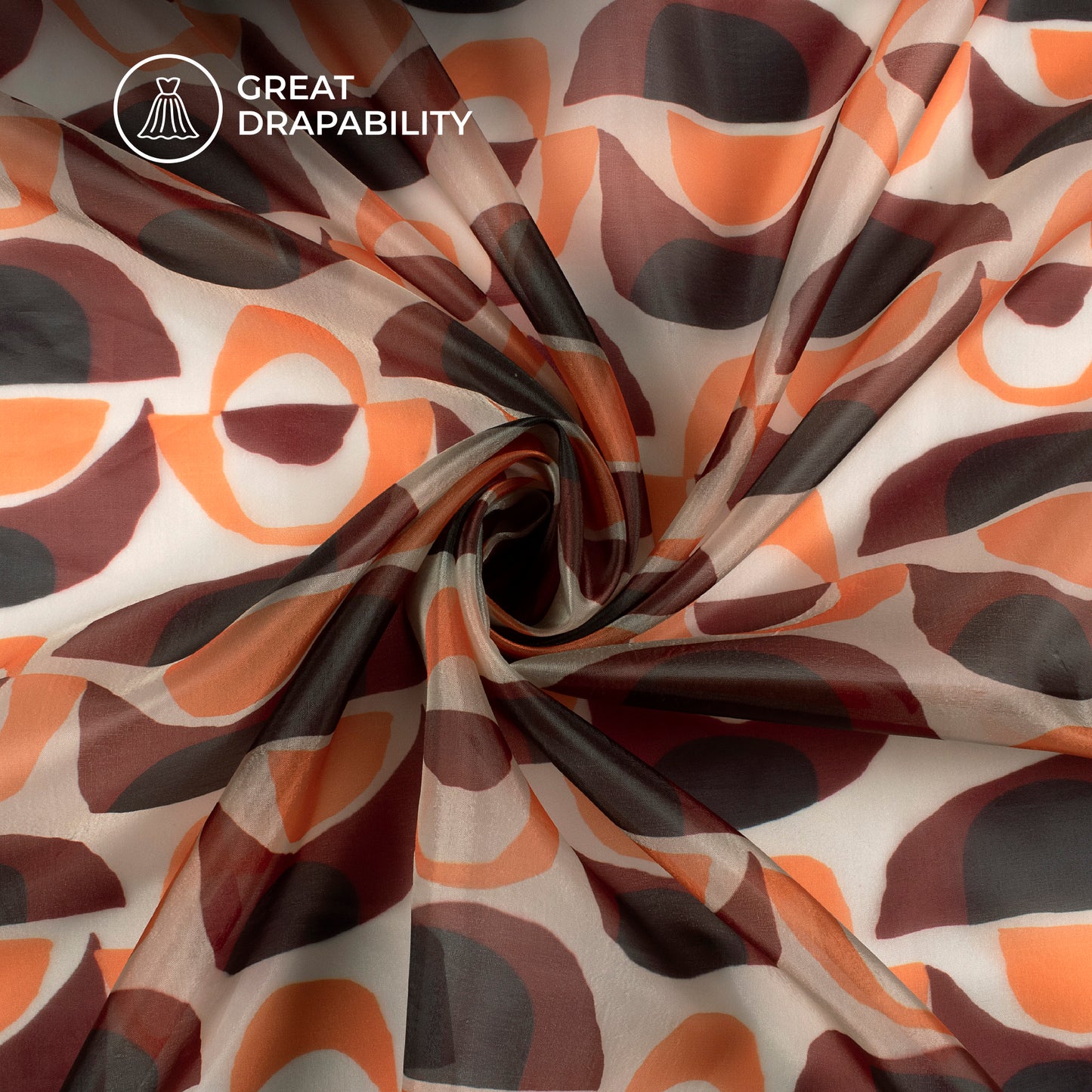 Brown Geometric Digital Print Premium Liquid Organza Fabric