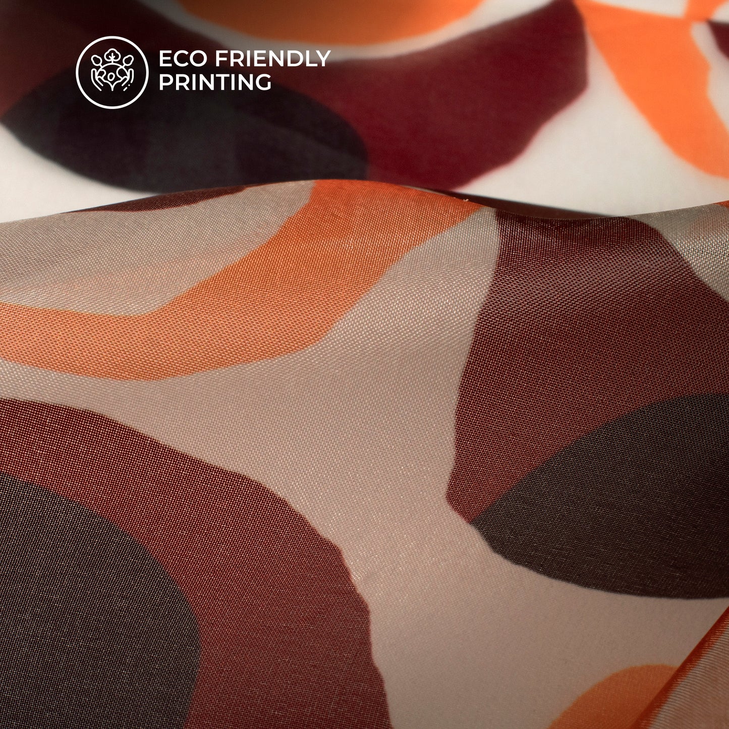 Brown Geometric Digital Print Organza Satin Fabric