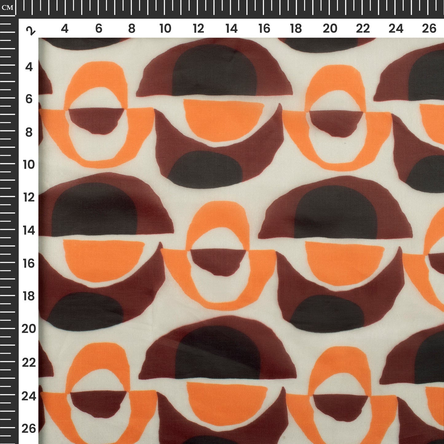 Brown Geometric Digital Print Organza Satin Fabric
