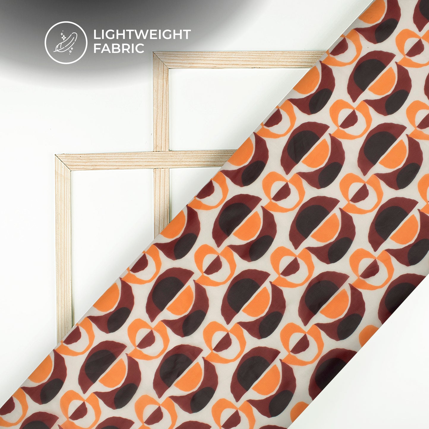 Brown Geometric Digital Print Organza Satin Fabric