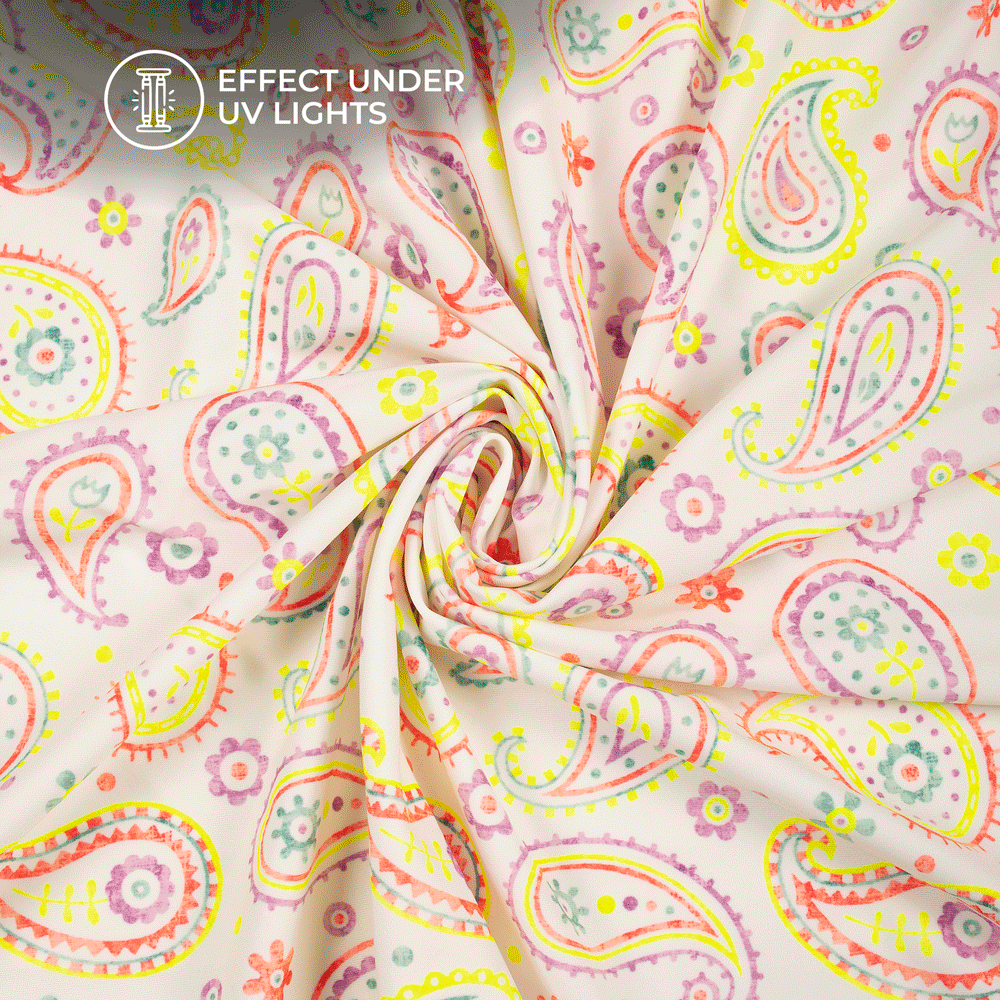 Neon Paisley Radiance Digital Print Lycra Fabric (Width 58 Inches)