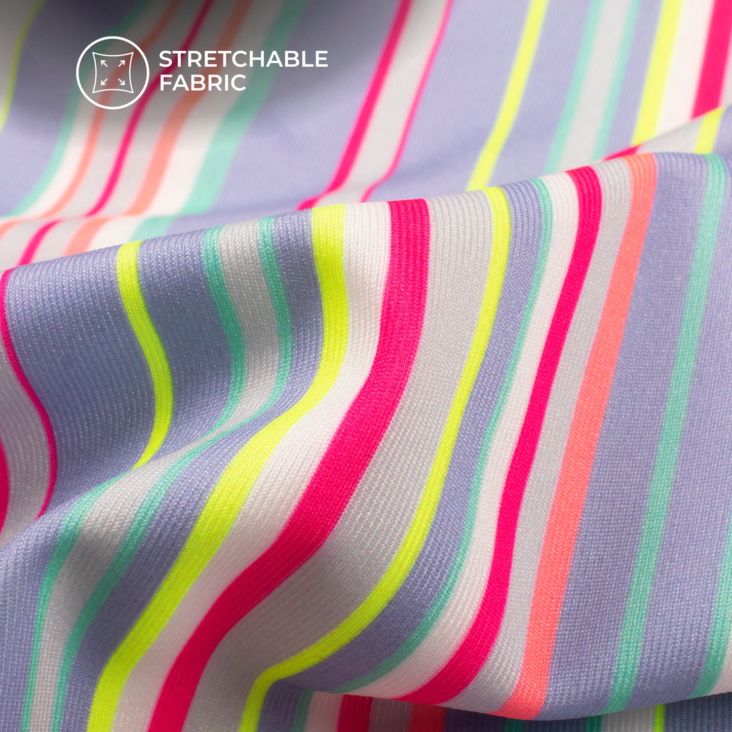 Neon Stripe Chic: Fashionable Digital Print Lycra Fabric (Width 58 Inches)