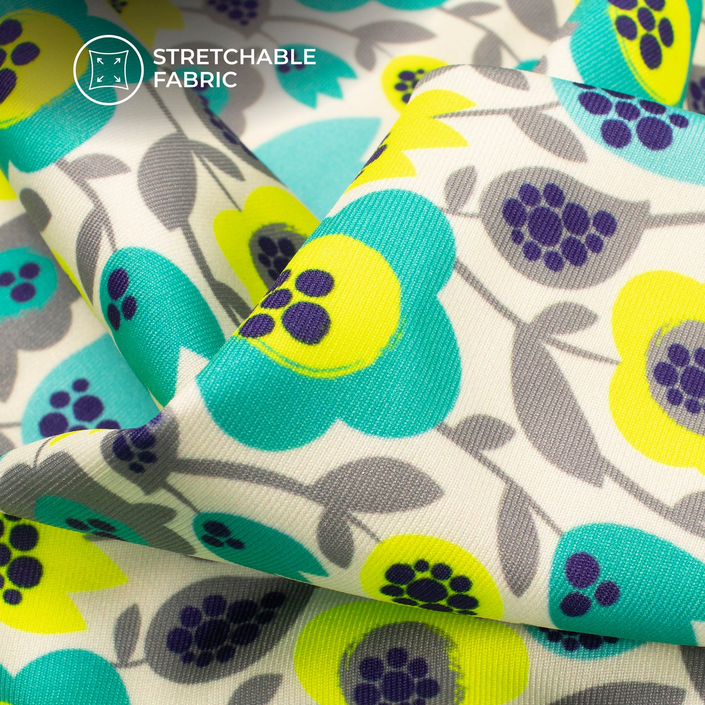 Neon Floral Finesse: Luxurious Digital Print Lycra Fabric (Width 58 Inches)