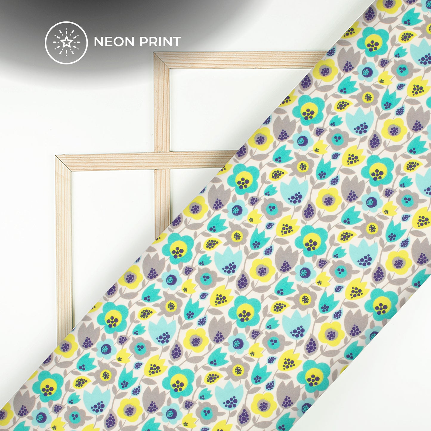 Neon Floral Finesse: Luxurious Digital Print Lycra Fabric (Width 58 Inches)