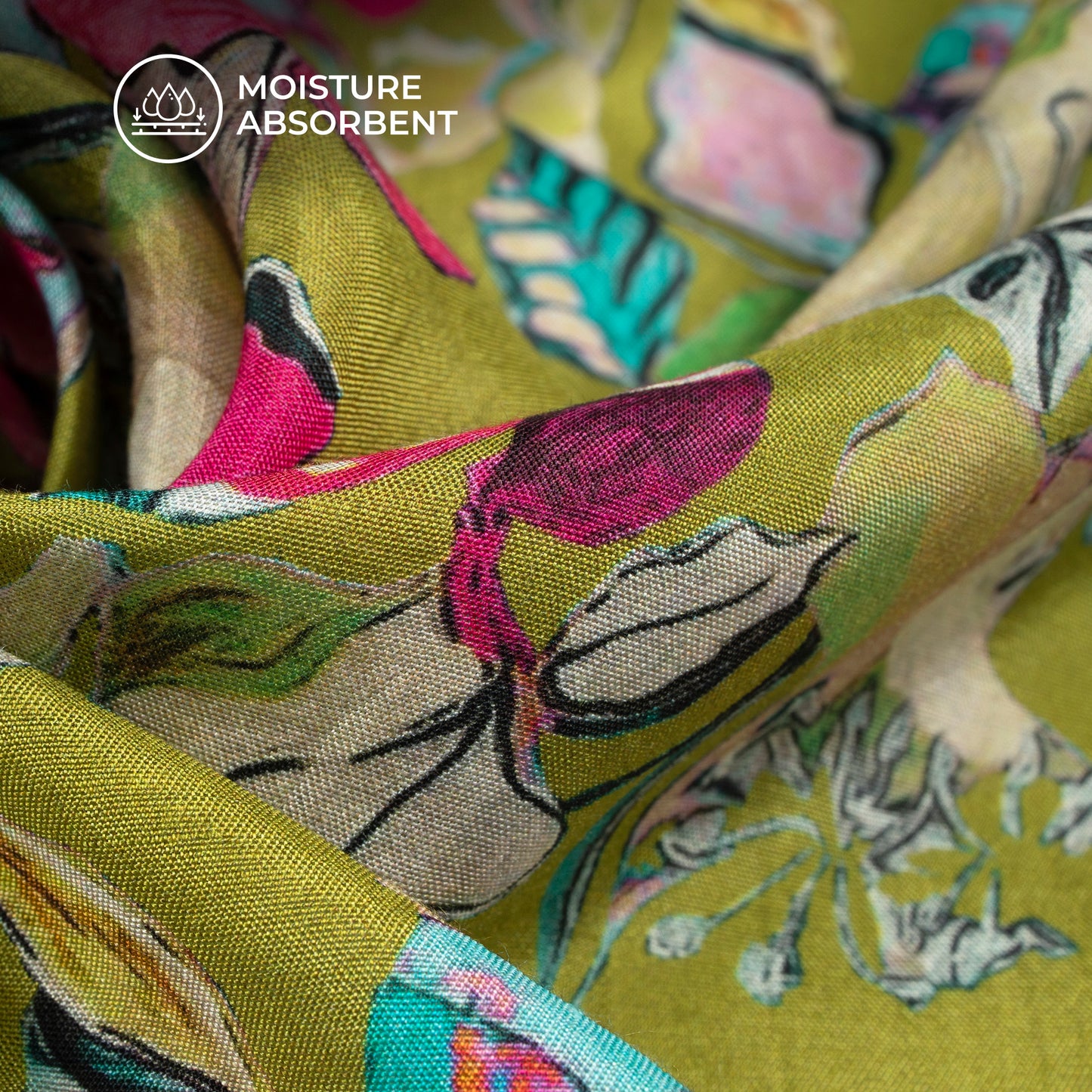 Natural's Whisper: Leaf Digital Print Viscose Muslin Fabric