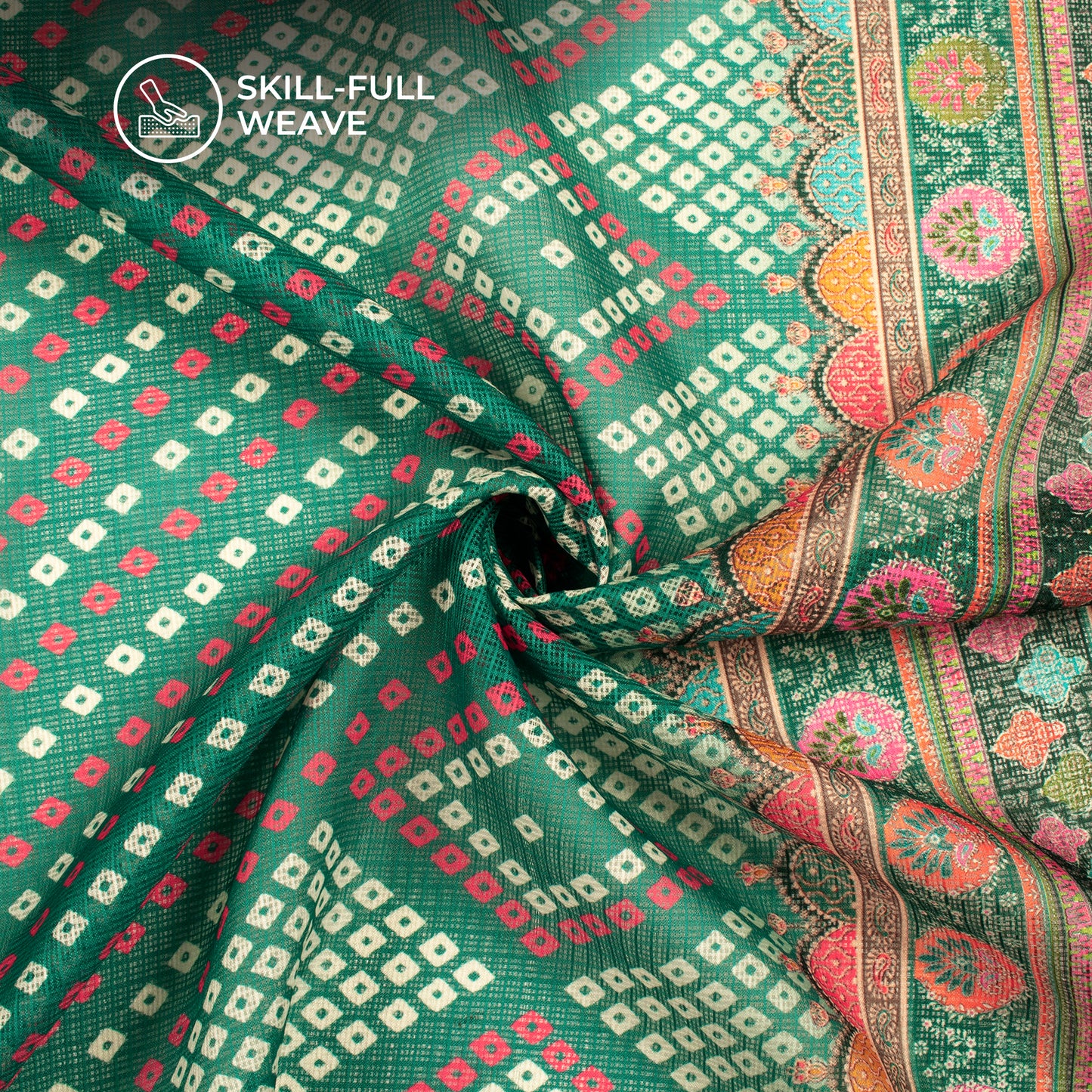 Retro Bandhanii Digital Print Kota Doria Fabric