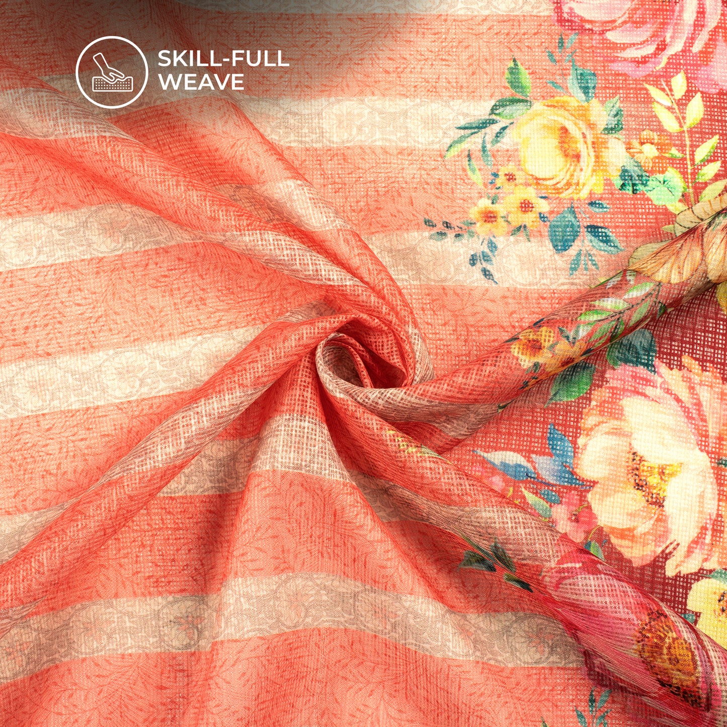 Traditional Daman Digital Print Kota Doria Fabric