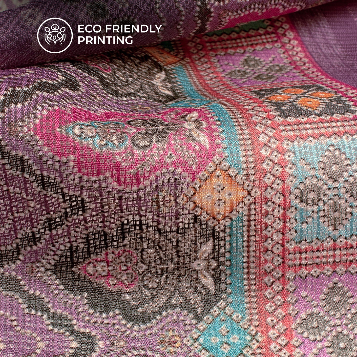 Trendy Chevron Bandhanii Digital Print Kota Doria Fabric