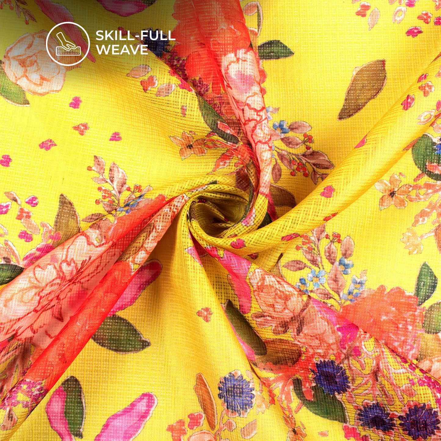 Vibrant Floral Digital Print Kota Doria Fabric