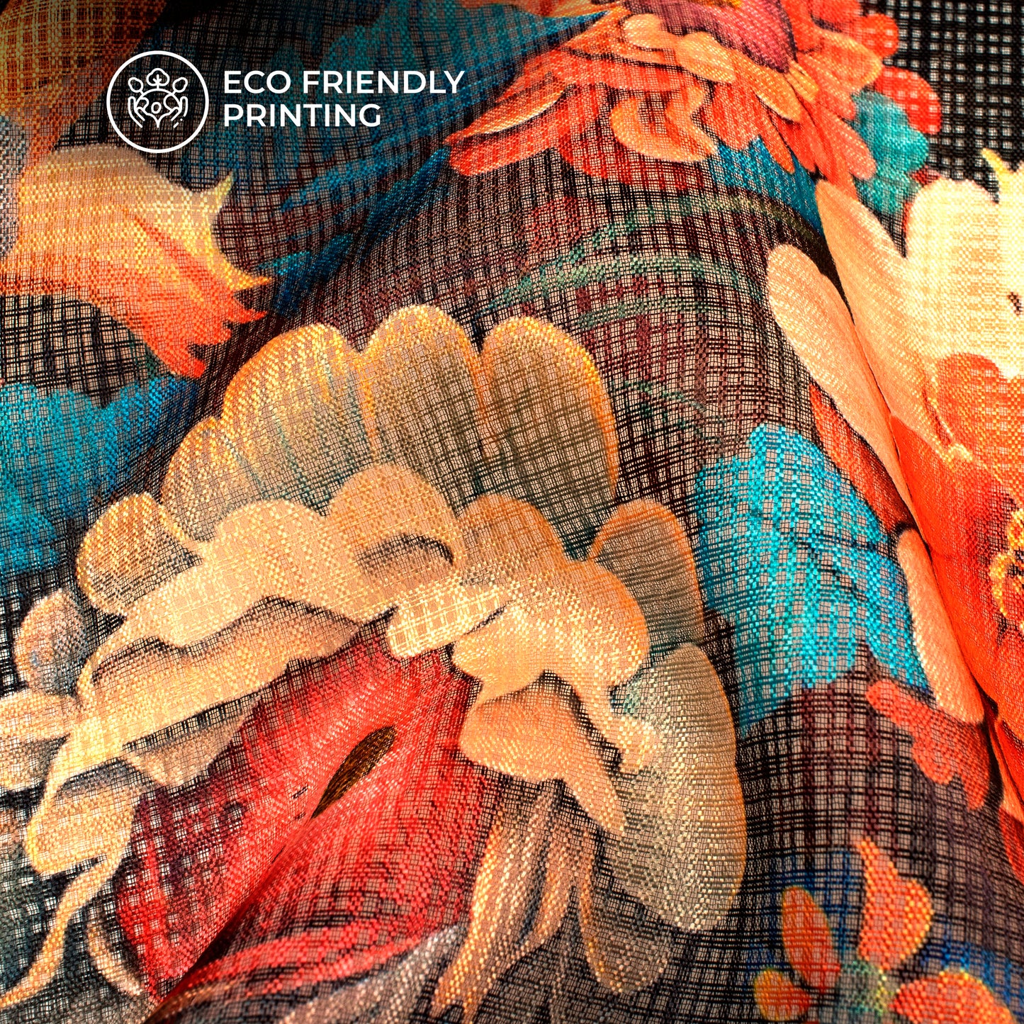 Antique Floral Digital Print Kota Doria Fabric