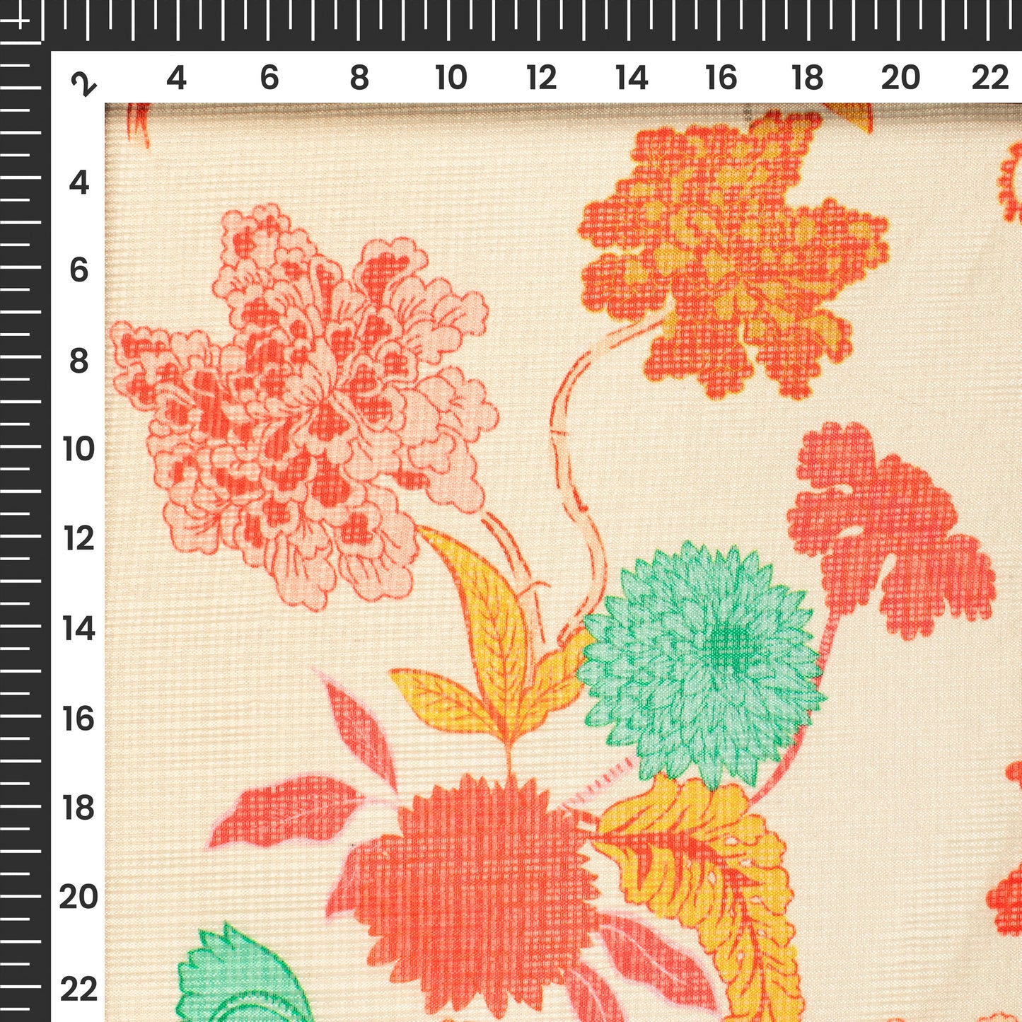 Vintage Floral Digital Print Kota Doria Fabric