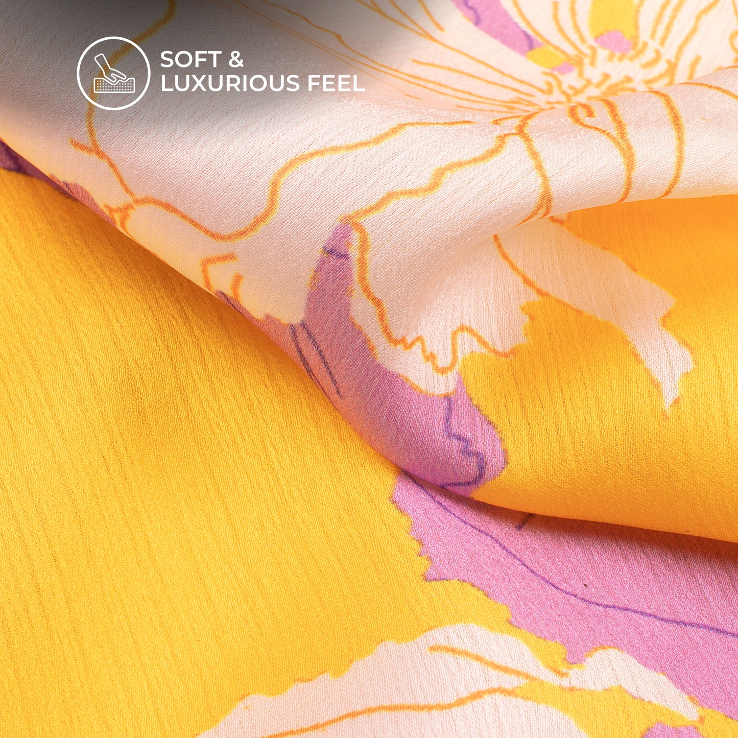 Posh Yellow Floral Digital Print Chiffon Satin Fabric