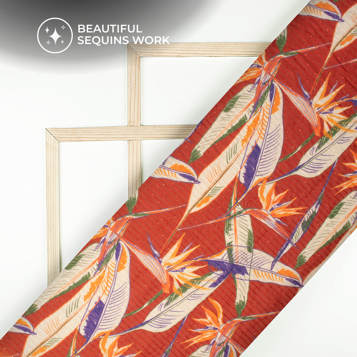 Leafage Digital Print Premium Sequins Georgette Fabric