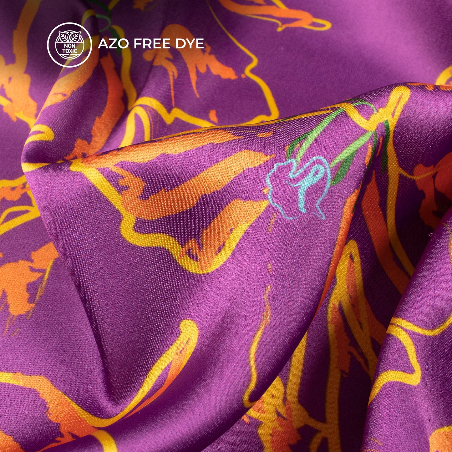 Glamour Glean: Purple Digital Print Japan Satin Fabric