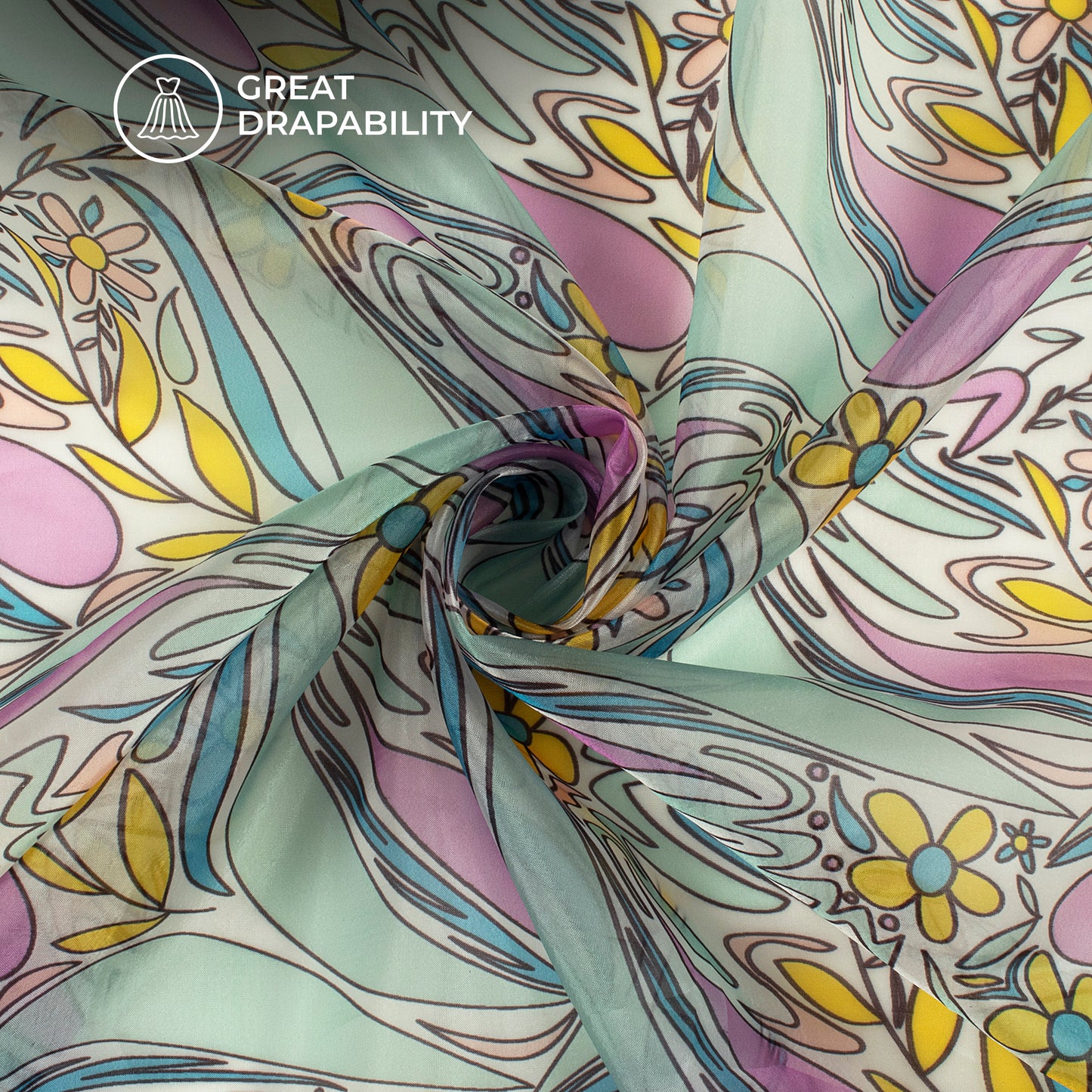 Floral Elegance: Luxurious Digital Print Organza Satin Fabric