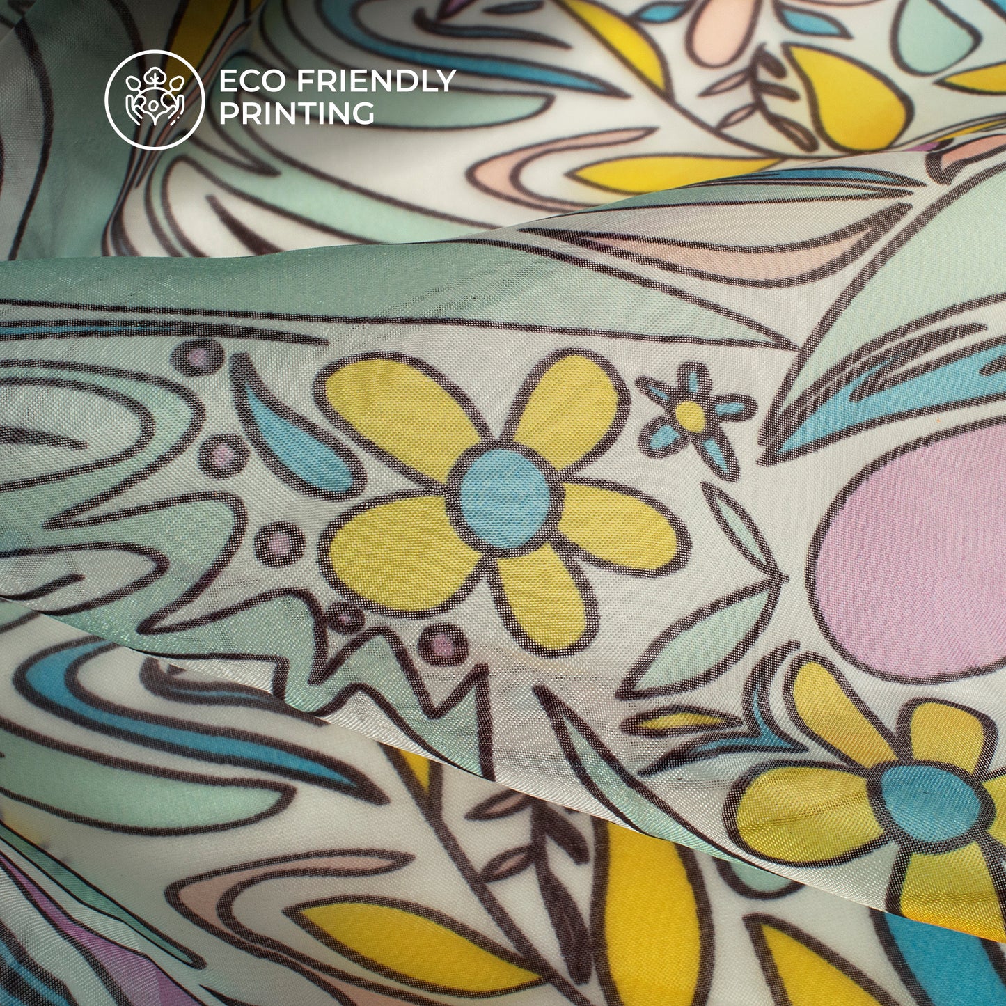 Floral Elegance: Luxurious Digital Print Organza Satin Fabric