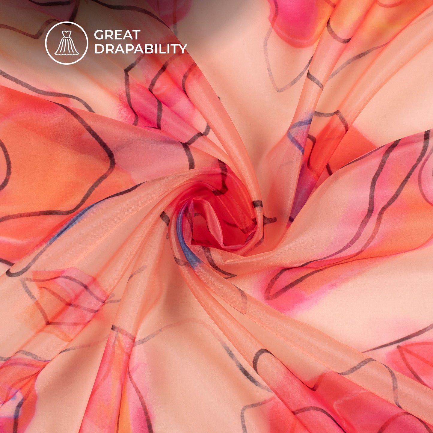 Catchy Floral: Enrapturing Digital Print Organza Satin Fabric
