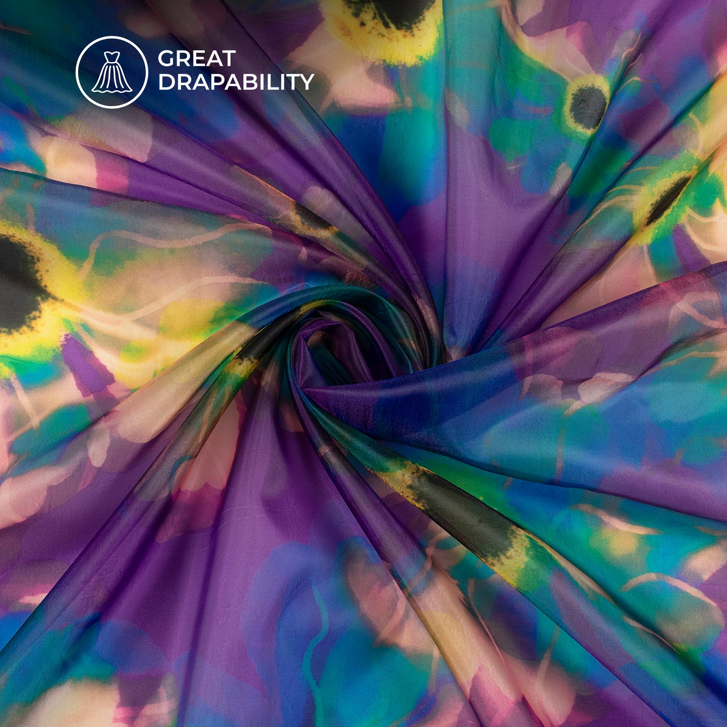 Divine Blossoms: Floral Digital Print Organza Satin Fabric