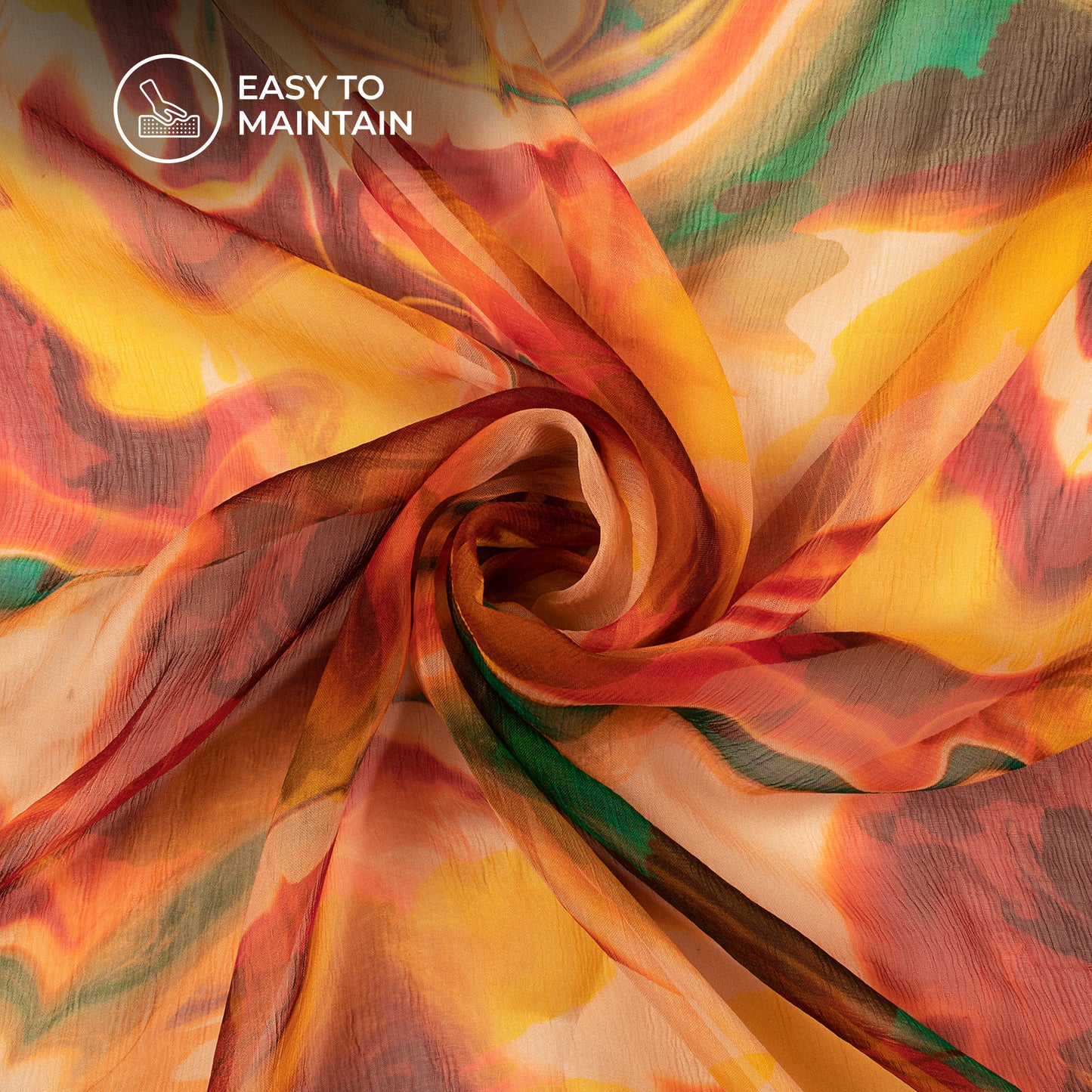 Lightweight And Breathable: Yellow Digital Print Bemberg Chiffon Fabric