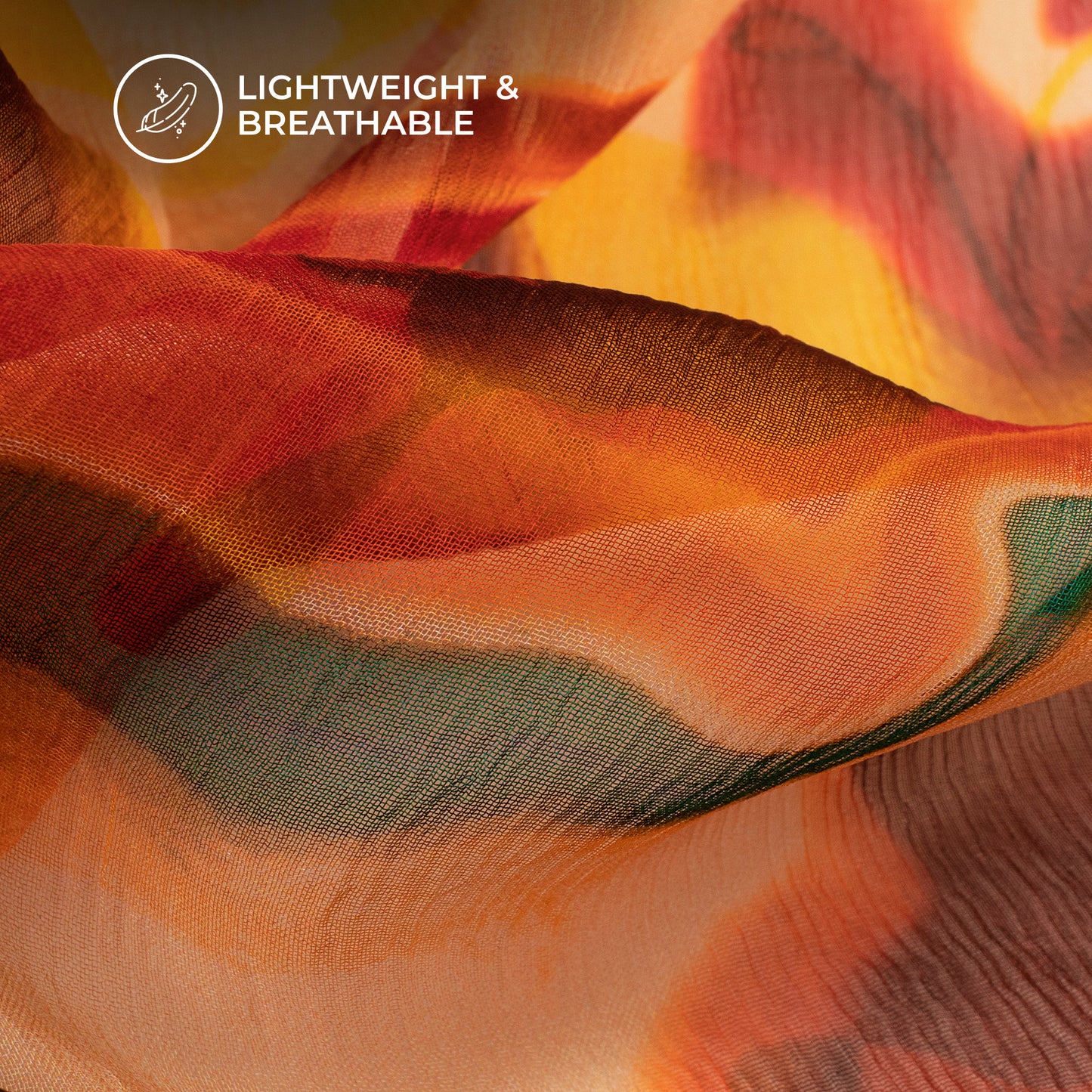 Lightweight And Breathable: Yellow Digital Print Bemberg Chiffon Fabric