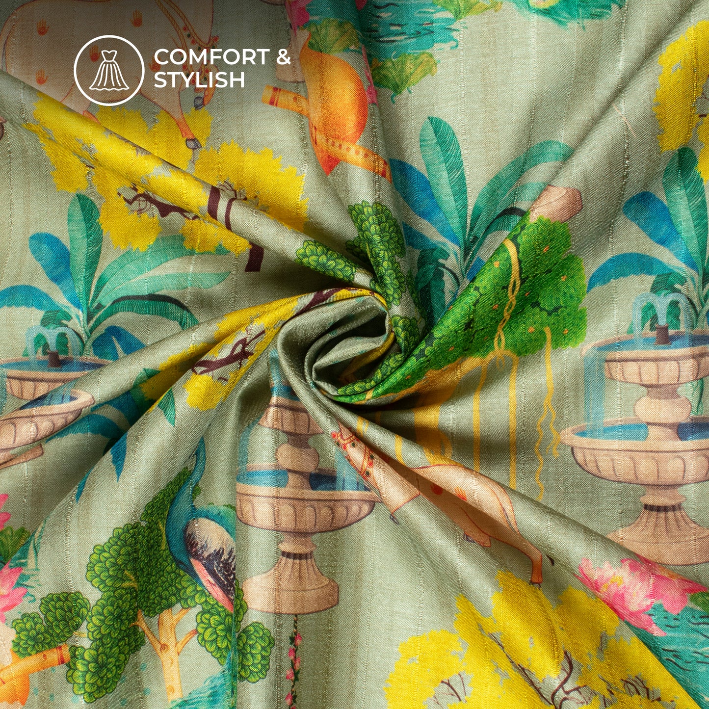 Heritage Sheen: Pichwaii Digital Print Art Tusser Silk Fabric