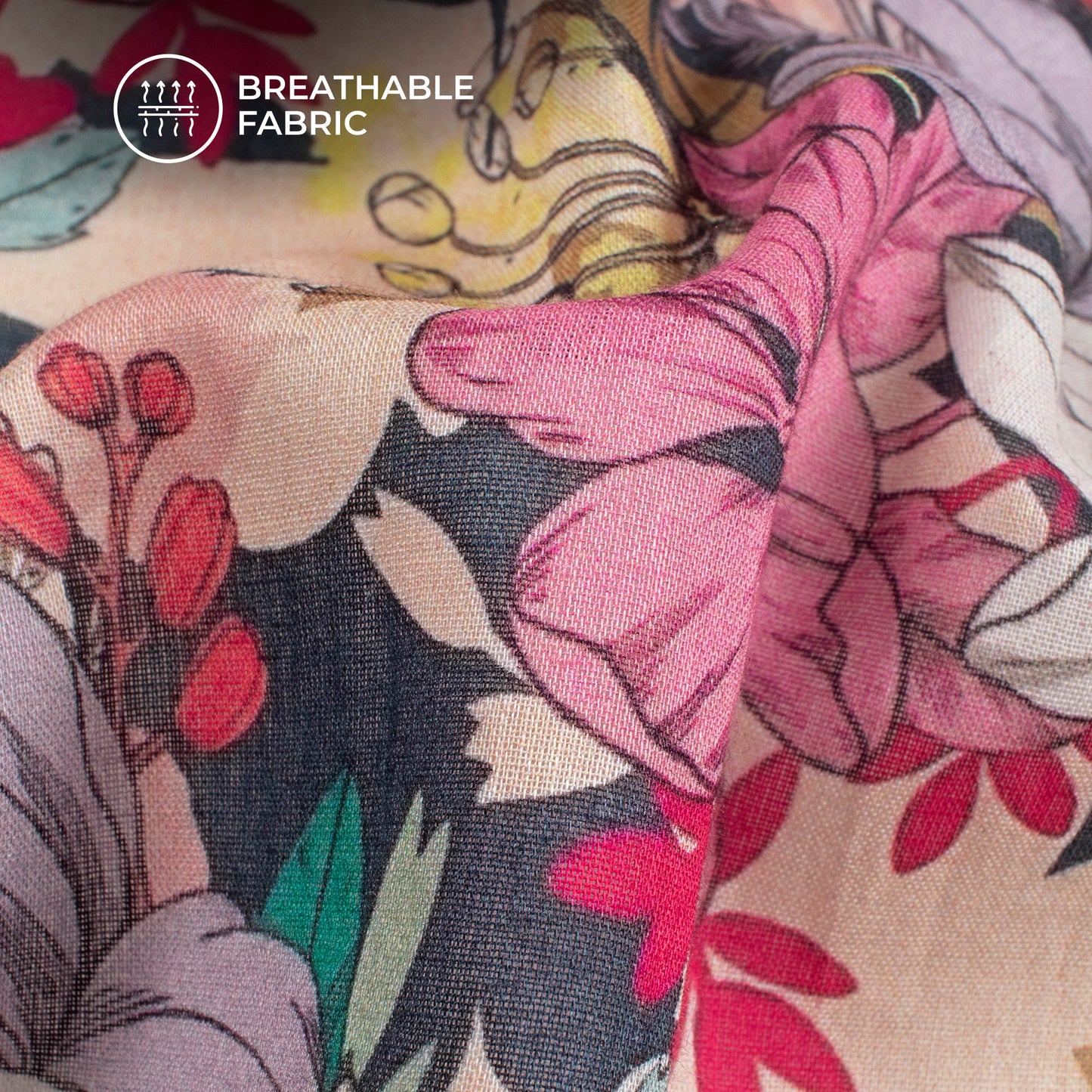 Garden of Dreams: Floral Digital Print Pure Cotton Mulmul Fabric