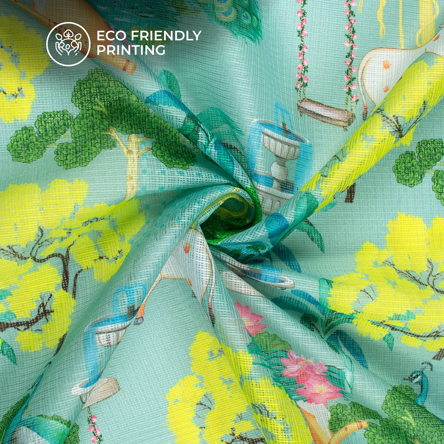 Cultural Treasures: Authentic Pichwaii Digital Print Kota Doria Fabric