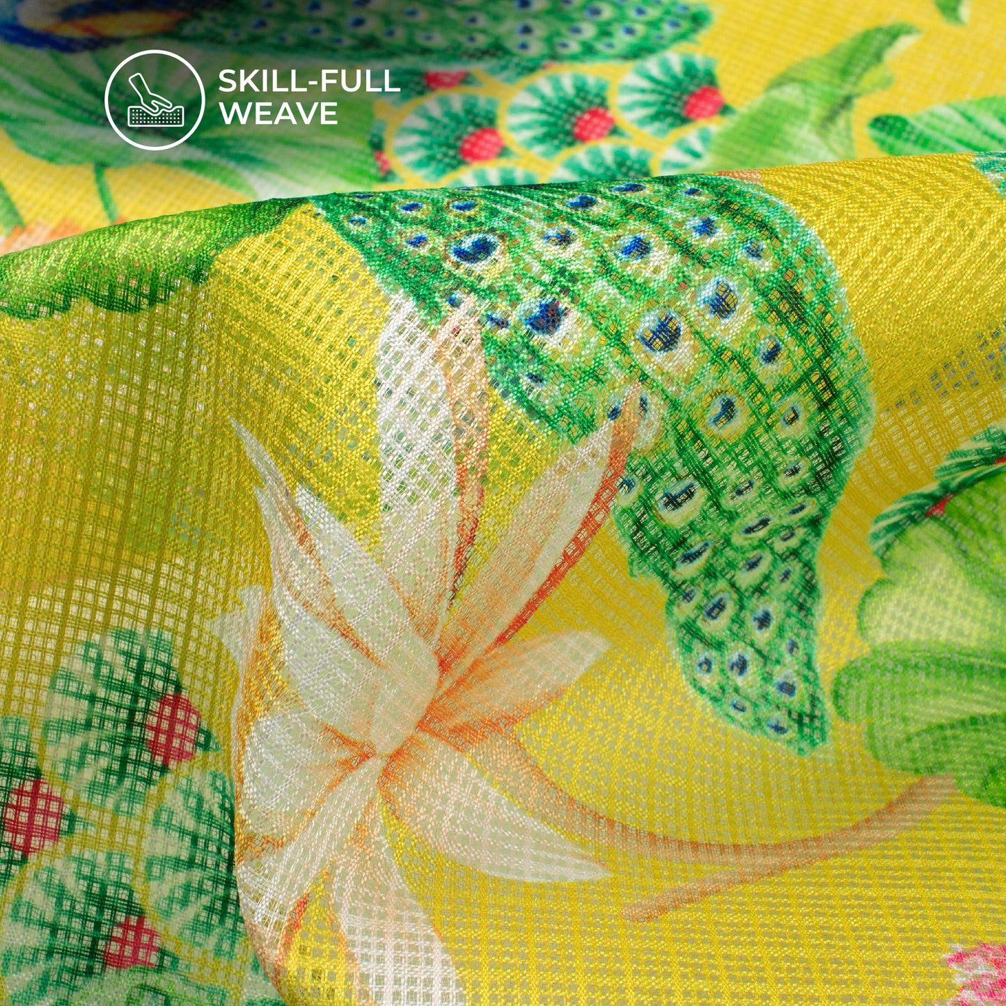 Peacock Panache: Luxurious Kota Doria Digital Print Kota Doria Fabric
