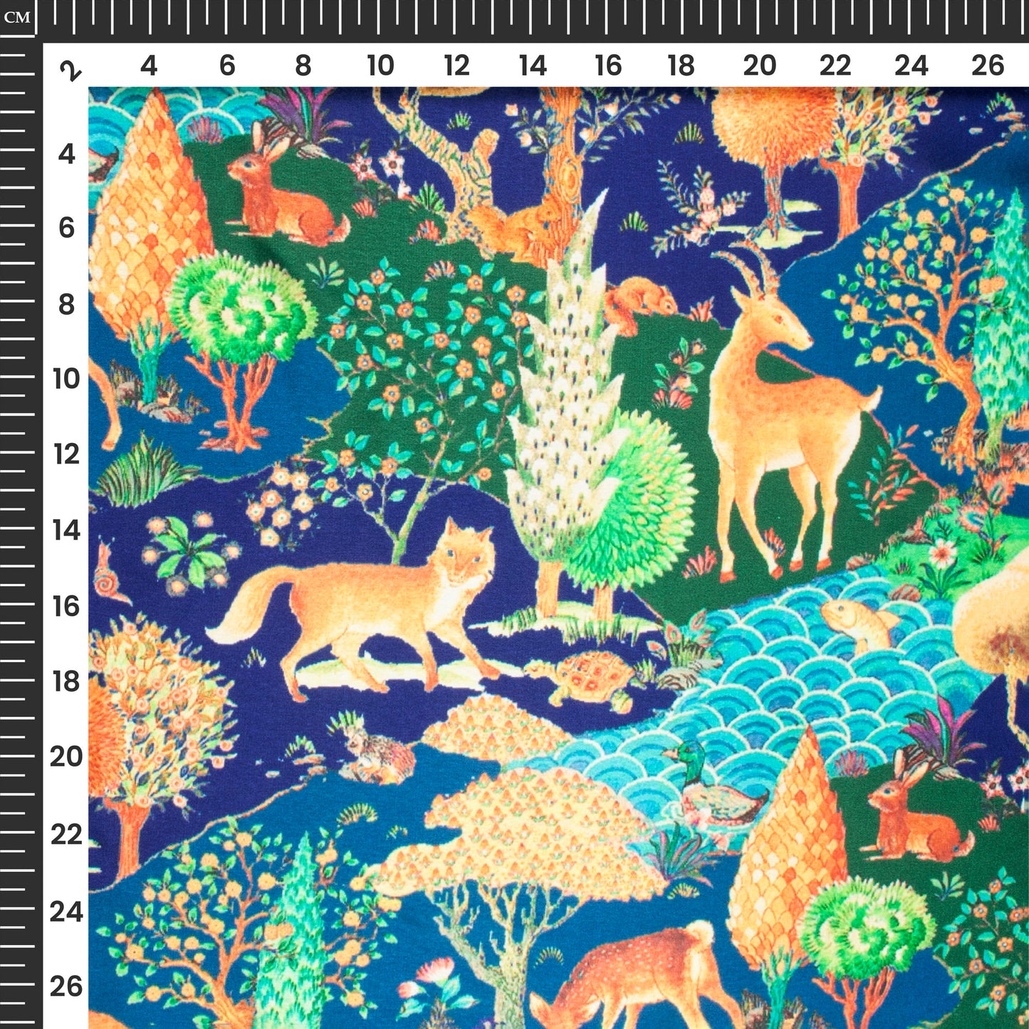 Jungle Harmony: Exclusive Blue Digital Print Japan Satin Fabric