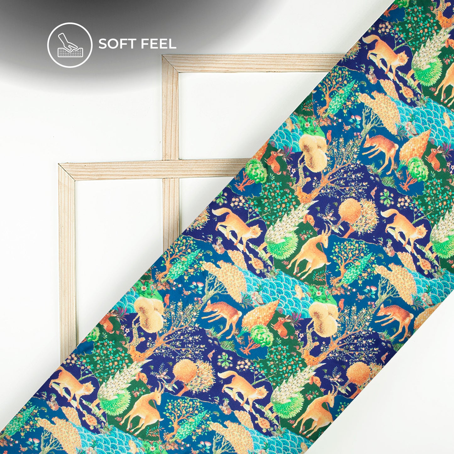 Jungle Harmony: Exclusive Blue Digital Print Japan Satin Fabric