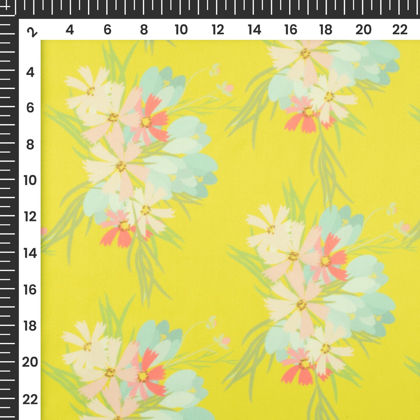 Lemon Yellow Floral Digital Print Organza Satin Fabric