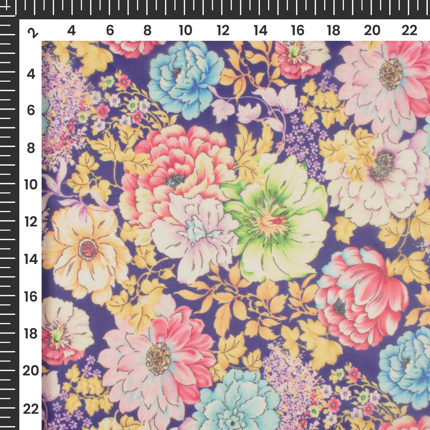 Seamless Blue Floral Digital Print Organza Satin Fabric