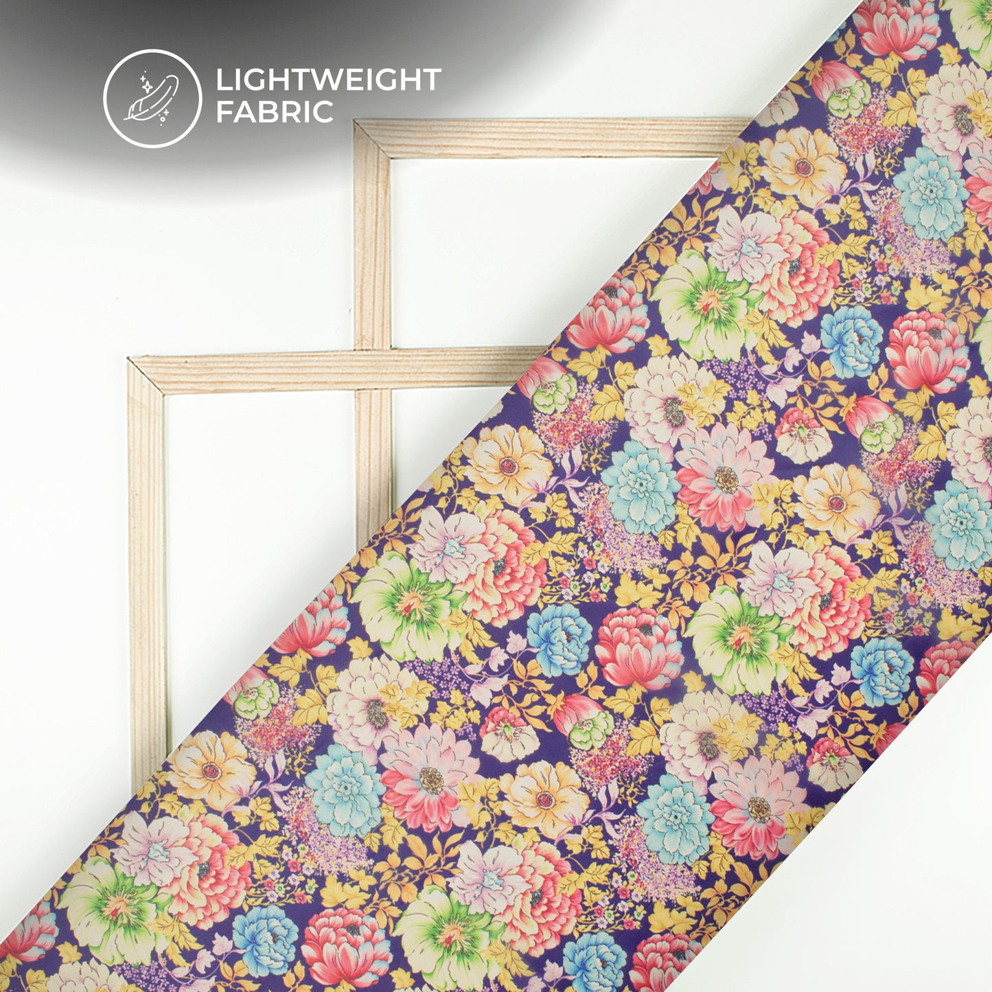 Seamless Blue Floral Digital Print Organza Satin Fabric