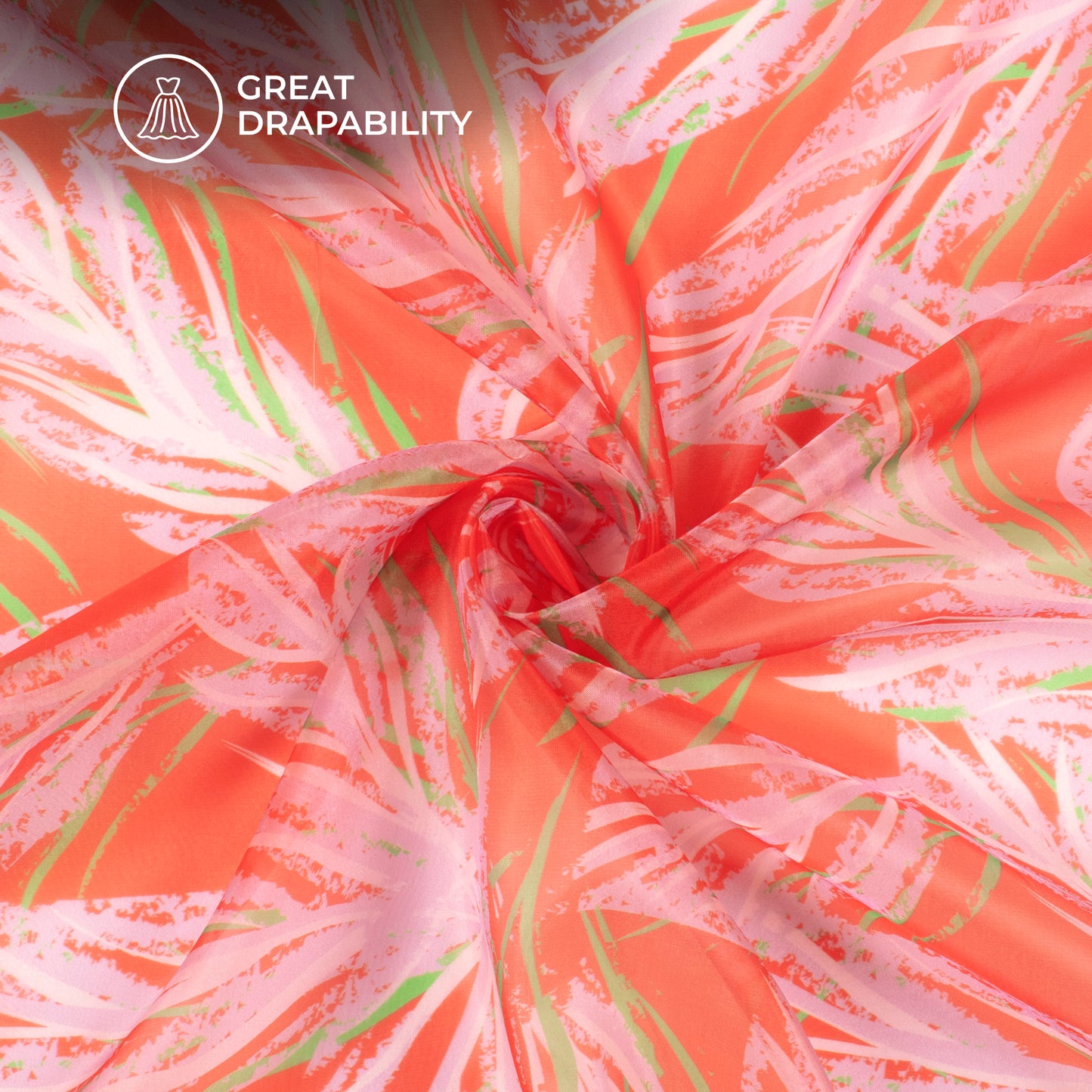Red Leafage Digital Print Organza Satin Fabric