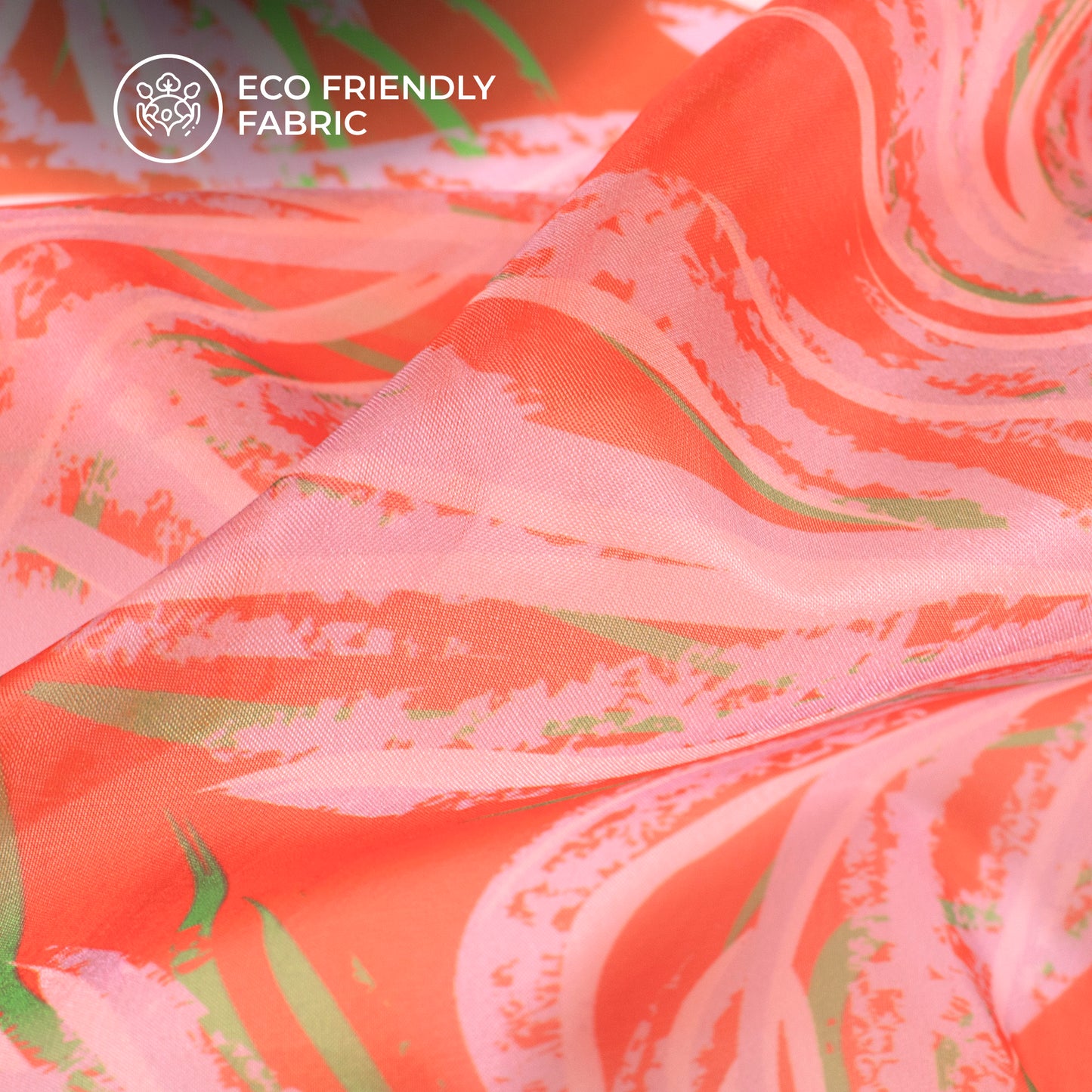 Red Leafage Digital Print Organza Satin Fabric