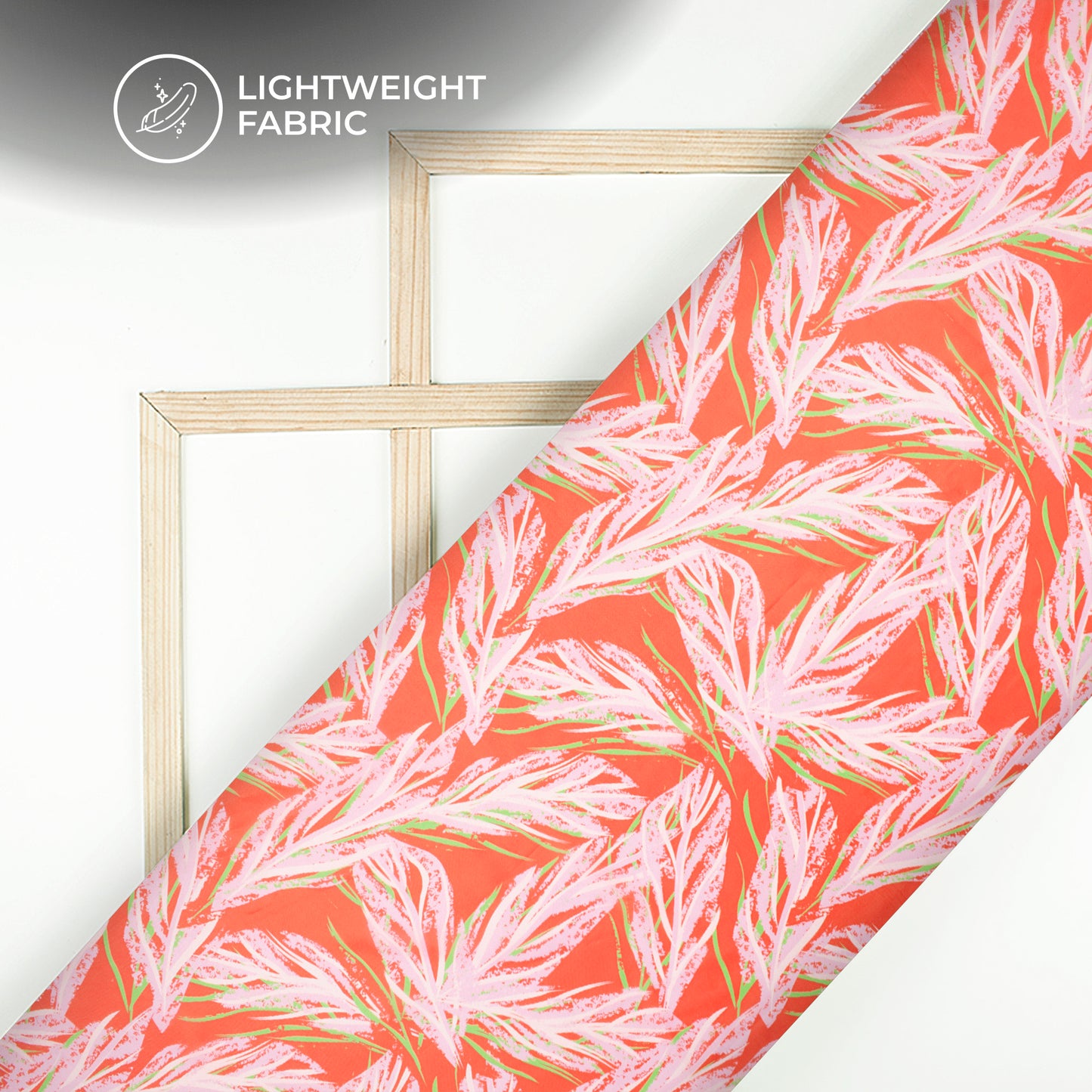 Red Leafage Digital Print Organza Satin Fabric